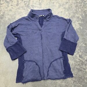 Soft Surroundings Pullover Sweatshirt Raw Edge Trim‎ Collar Neck Womens Blue M